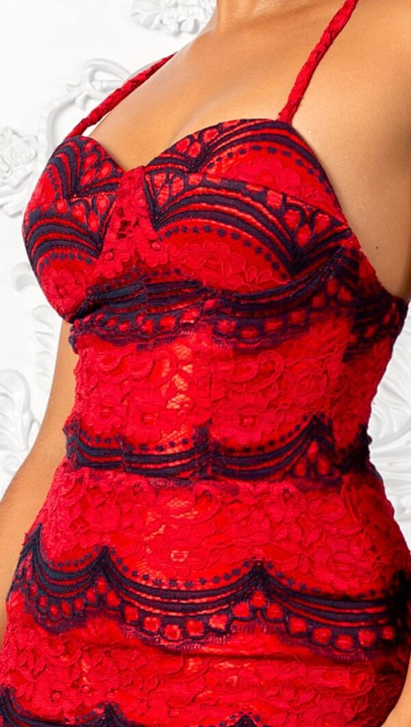 Bella Corset Dress In Red & Black Lace - Image 3